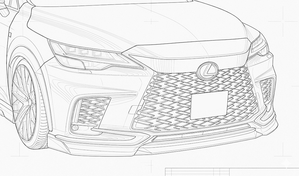 レクサスRX 3DCAD画像フロント エアロパーツ カスタム